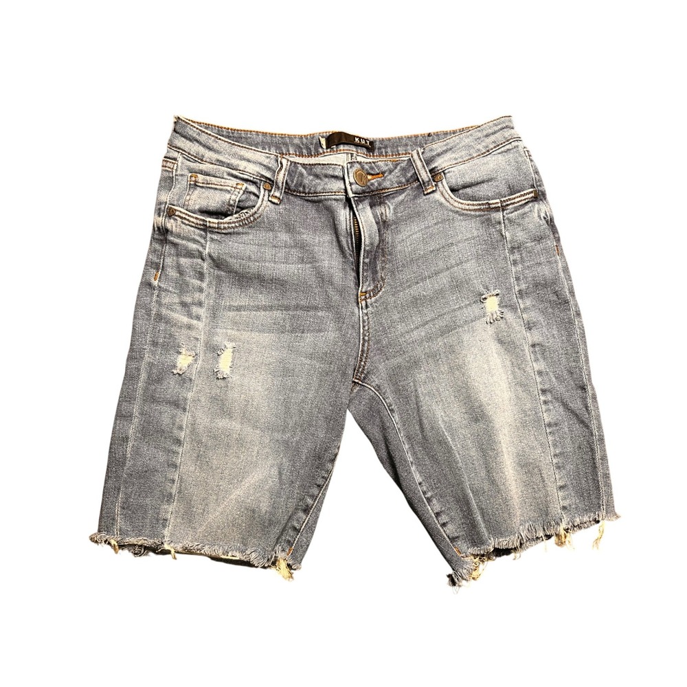 KUT from the Kloth Shirley Bermuda Shorts Distressed Denim Frayed Hem Size 10